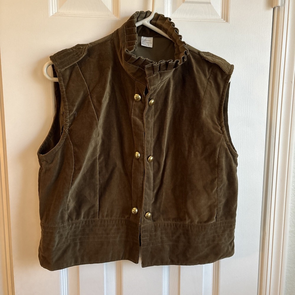 Elizabeth Wilson Designs Vivienne vest Chocolate Brown 100% Cotton Gold Buttons
